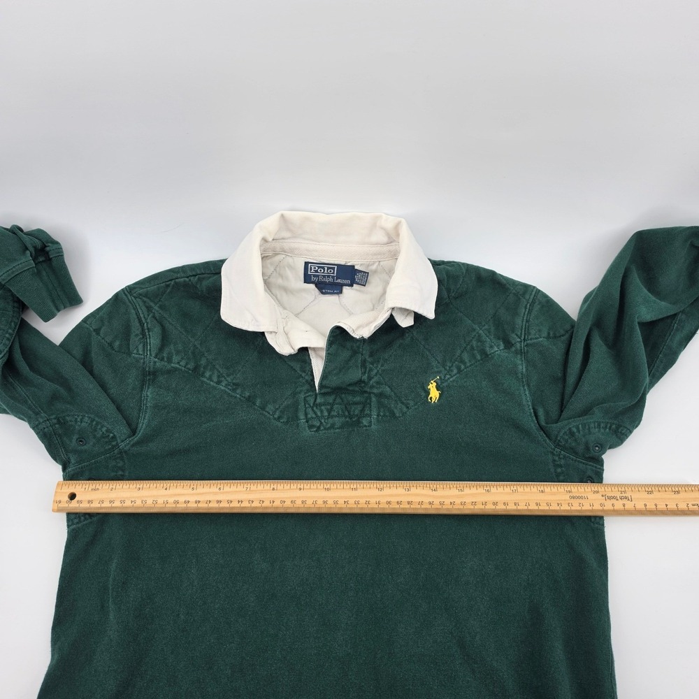 Polo Ralph Lauren Mens Green Quilted Rugby Shirt Custom Fit Small Elbow Patches - Picture 7 of 9